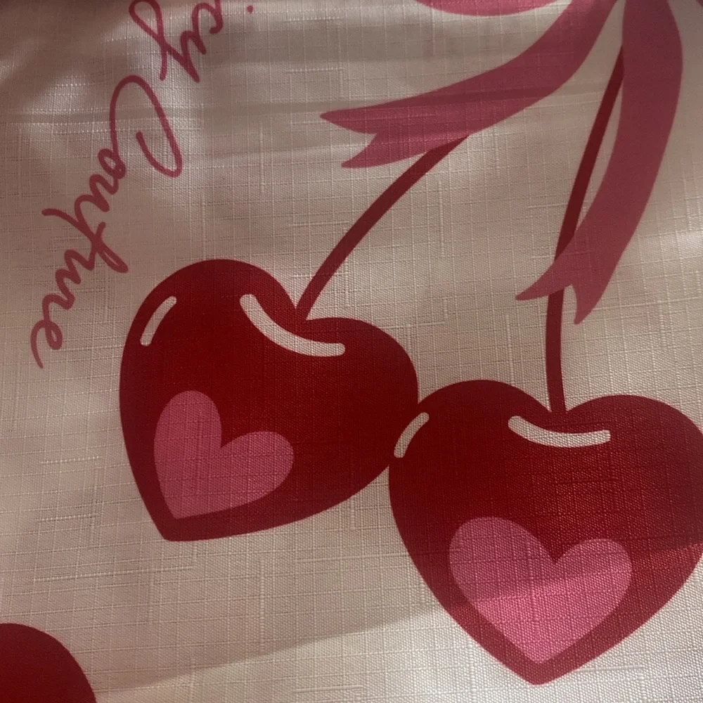 Juicy Couture Pink & Red Cherry Bows Shower Curtain with Hooks Set